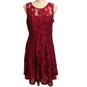 RYAN MICHELLE Dress Women's Size Medium Red Sleeveless Lace Knee Length